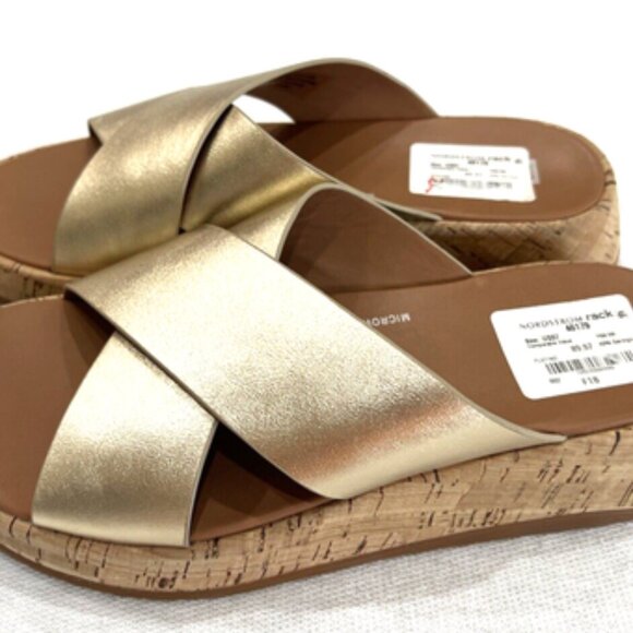 FITFLOPS F MODE PLATFORM PLATINO CROSSOVER GOLD CORK SOLE SIZE 7 SLIDE - Picture 1 of 1